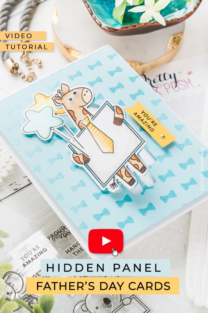 Learn how to make a Hidden Panel Father's Day Greeting Card using stamps & coordinating dies | Pretty Pink Posh | Video tutorial by Yana Smakula #cardmaking #fathersday #prettypinkposh