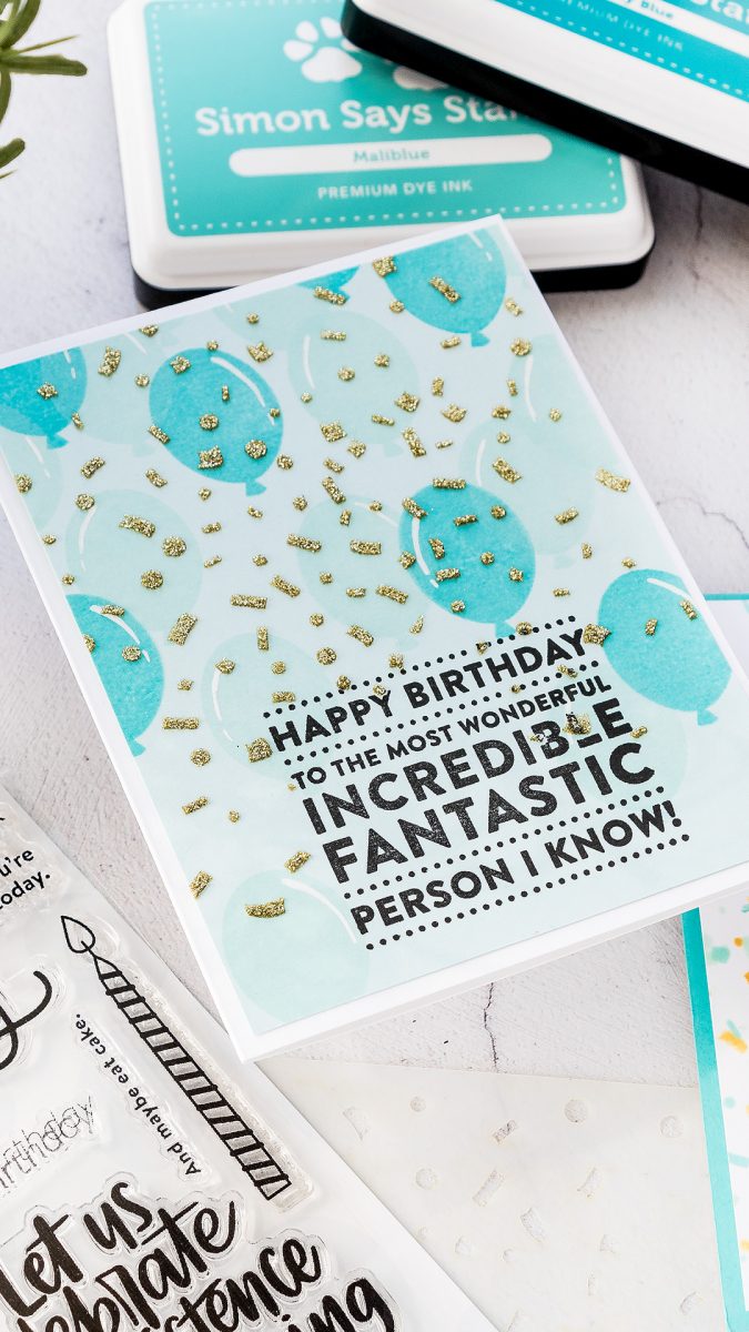 Need to make a quick Birthday card for a guy? Check out this simple & quick tutorial featuring Masculine Birthday Card idea using balloons and confetti with the help of Big Birthday Greetings stamp set from Simon Says Stamp. Handmade greeting card by Yana Smakula