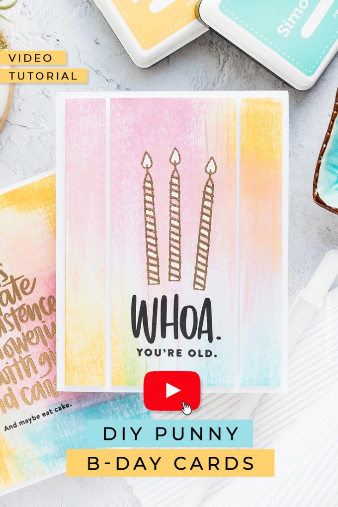 Create DIY punny birthday cards for friends using inks & stamps by Simon Says Stamp! Watch video tutorial for the how-to!