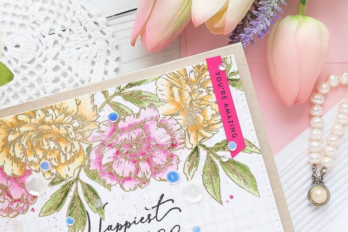 Create a gorgeous watercolor floral Birthday card using stamps from Simon Says Stamp and watercolors from Daniel Smith. No specialty watercolor paper needed! Visit the blog for how-to. #simonsaysstamp #birthdaycard #greetingcard