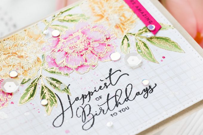 Create a gorgeous watercolor floral Birthday card using stamps from Simon Says Stamp and watercolors from Daniel Smith. No specialty watercolor paper needed! Visit the blog for how-to. #simonsaysstamp #birthdaycard #greetingcard