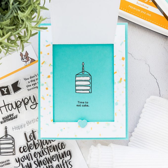 How to make Flip Up Masculine Birthday card using Big Birthday Wishes stamp set and Confetti stencil from Simon Says Stamp. Watch video tutorial for the how-to. 