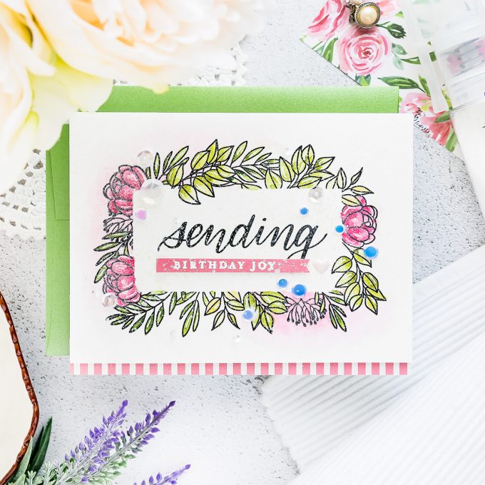 Simon Says Stamp June 2019 Card Kit - Sending Birthday Joy Handmade Greeting Card by Yana Smakula #sssck #cardmaking #simonsaysstamp