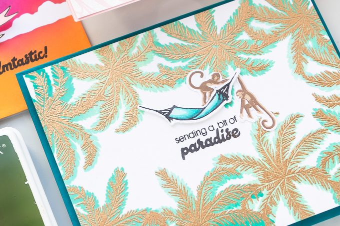 Hero Arts | Color Layering Palm Trees 3 Ways. Video tutorial by Yana Smakula #cardmaking #heroarts #greetingcard