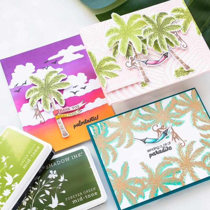 Hero Arts | Color Layering Palm Trees 3 Ways. Video tutorial by Yana Smakula #cardmaking #heroarts #greetingcard