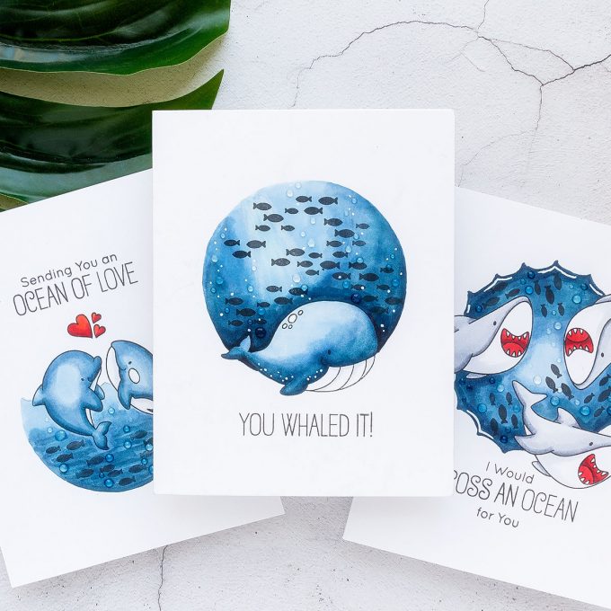 My Favorite Things | One Layer Underwater Scene Cards with Nothing but Markers (and critter stamps, too). Video tutorial featuring Friends with Fins Stamp Set. #cardmaking #stamping #summercards