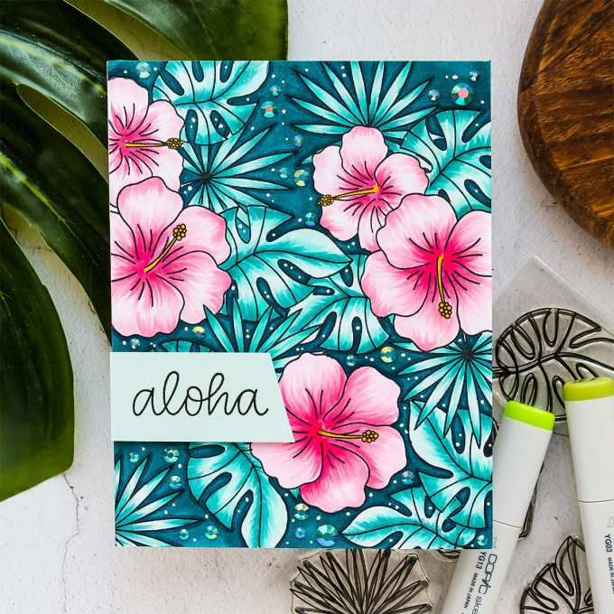 How to Stamp Tropical Patterns for Handmade Cards with Pretty Pink Posh & Copic Markers. Video tutorial by Yana Smakula. Pattern stamping tips & tricks. 