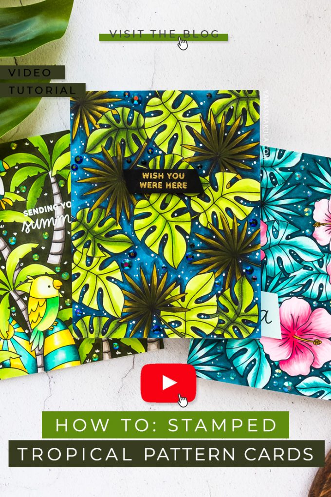 How to Stamp Tropical Patterns for Handmade Cards with Pretty Pink Posh & Copic Markers. Video tutorial by Yana Smakula. Pattern stamping tips & tricks. 
