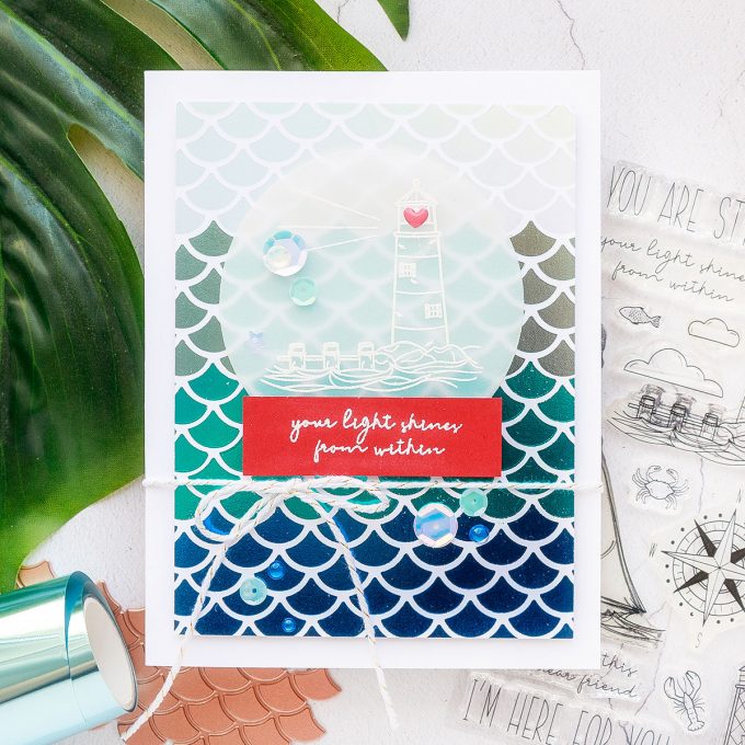 Simon Says Stamp | Hot Foil Backgrounds Made Easy - Repeat Foiled Backgrounds with Glimmer Plates. Watch this video tutorial for how-to featuring Jane Davenport Mermaids Forever Glimmer plate and Simon Says Stamp Your Light Stamp Set #cardmaking #simonsaysstamp #glimmerhotfoilsysstem