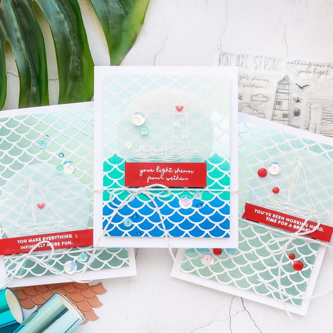 Simon Says Stamp | Hot Foil Backgrounds Made Easy - Repeat Foiled Backgrounds with Glimmer Plates. Watch this video tutorial for how-to featuring Jane Davenport Mermaids Forever Glimmer plate and Simon Says Stamp Your Light Stamp Set #cardmaking #simonsaysstamp #glimmerhotfoilsysstem