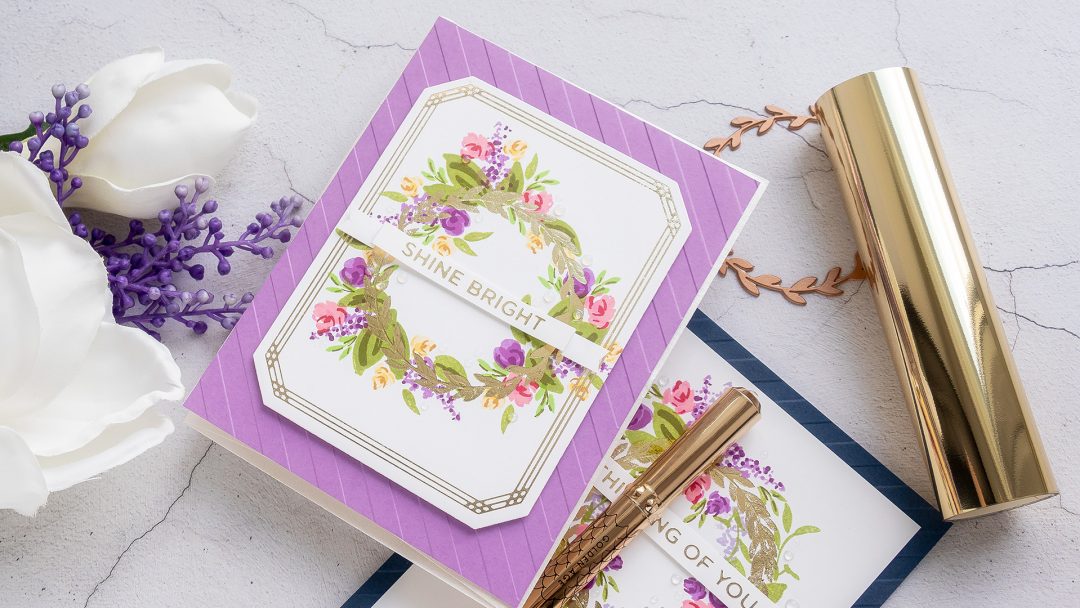 Spellbinders | Layered Ink Stamping & Hot Foil Stamping. Video tutorial by Yana Smakula featuring Spellbinders Glimmer Hot Foil Plates and WPlus9 Layering Stamps