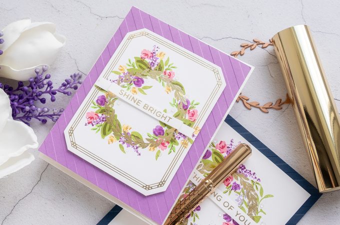 Spellbinders | Layered Ink Stamping & Hot Foil Stamping. Video tutorial by Yana Smakula featuring Spellbinders Glimmer Hot Foil Plates and WPlus9 Layering Stamps