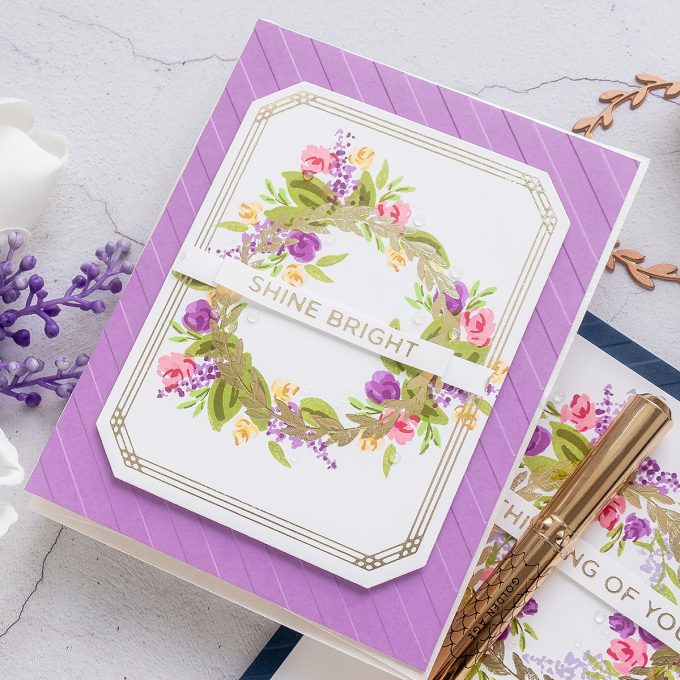 Spellbinders | Layered Ink Stamping & Hot Foil Stamping. Video tutorial by Yana Smakula featuring Spellbinders Glimmer Hot Foil Plates and WPlus9 Layering Stamps 