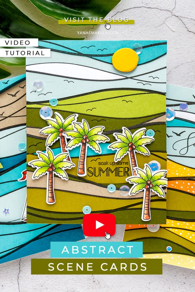 Abstract Scene Cards with Simon Says Stamp Waves Background Stamp. Color with Paper technique using colored cardstock. Watch video tutorial for the how-to. #cardmaking #stamping #papercrafting