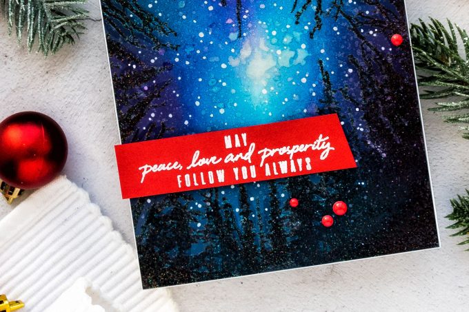 How-to: Night Sky / Galaxy Card Tutorial with Hero Arts Cathedral of Trees Bold Prints Stamp. Video tutorial by Yana Smakula