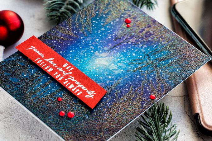 How-to: Night Sky / Galaxy Card Tutorial with Hero Arts Cathedral of Trees Bold Prints Stamp. Video tutorial by Yana Smakula