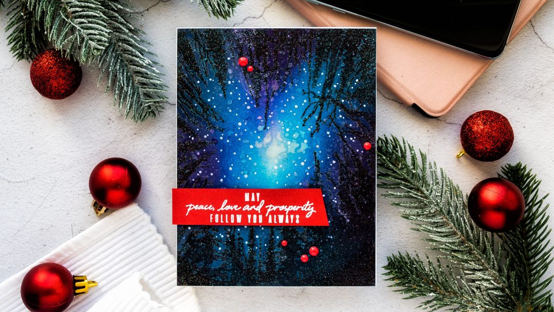 How-to: Night Sky / Galaxy Card Tutorial with Hero Arts Cathedral of Trees Bold Prints Stamp. Video tutorial by Yana Smakula