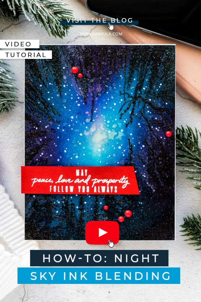 How-to: Night Sky / Galaxy Card Tutorial with Hero Arts Cathedral of Trees Bold Prints Stamp. Video tutorial by Yana Smakula