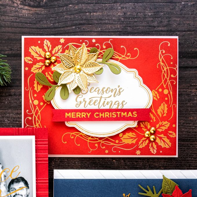 Spellbinders | Glimmer Hot Foil Holiday Cards How To. Video tutorial by Yana Smakula #hotfoilstamping #christmascard #photocards