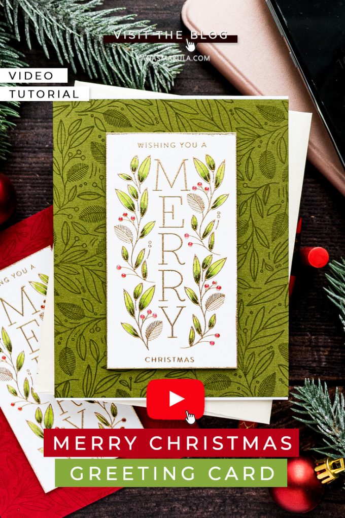 Simon Says Stamp | Cheer & Joy Release. Modern Christmas Cards. Video tutorial by Yana Smakula featuring SSS202037 Holiday Greetings Mix 1 and SSS102039 Leaves and Berries stamps #simonsaysstamp #cardmaking #christmascard