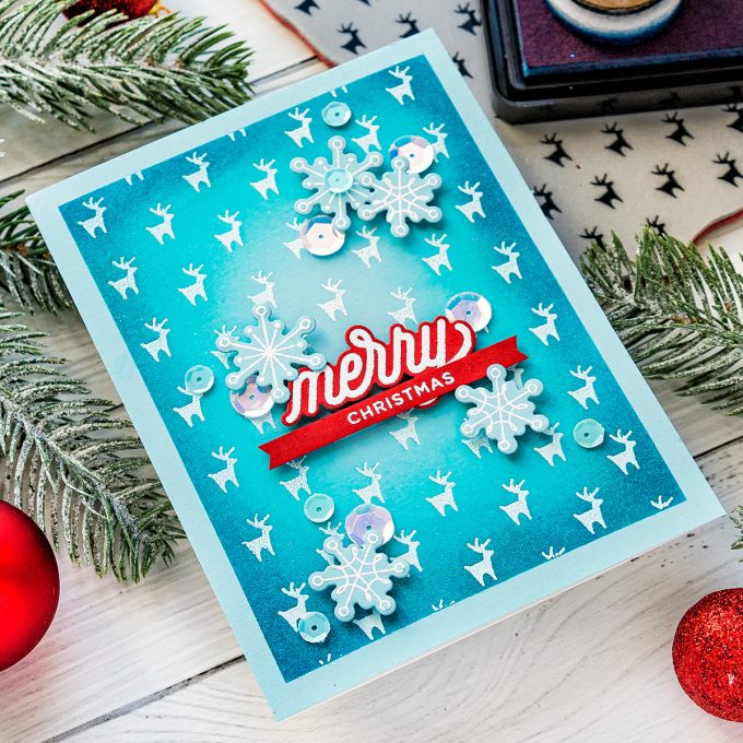 Simon Says Stamp | Teal & Red Christmas Card featuring REINDEER BACKGROUND cz44 and ORNAMENTAL CZ26 #simonsaysstamp #cardmaking #christmascard