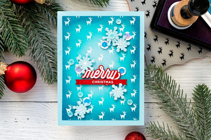Simon Says Stamp | Teal & Red Christmas Card featuring REINDEER BACKGROUND cz44 and ORNAMENTAL CZ26 #simonsaysstamp #cardmaking #christmascard