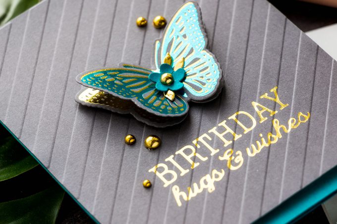 Everyday Foiled Glimmer Cards - More Tips, Tricks & Ideas. Video tutorial by Yana Smakula featuring Spellbinders GLP-141 Glimmering Butterflies Glimmer Hot Foil Plate & Die Set and GLP-144 Birthday Hugs & Wishes Glimmer Hot Foil Plate