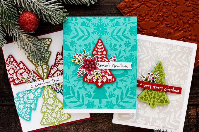 Color Layering Nordic Tree Cards by Yana Smakula for Hero Arts. Handmade Christmas Card #heroarts #christmascard #colorlayering