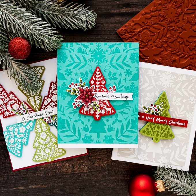 Color Layering Nordic Tree Cards by Yana Smakula for Hero Arts. Handmade Christmas Card #heroarts #christmascard #colorlayering