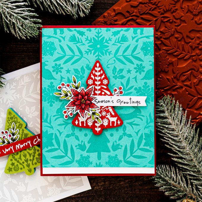 Color Layering Nordic Tree Cards by Yana Smakula for Hero Arts. Handmade Christmas Card #heroarts #christmascard #colorlayering