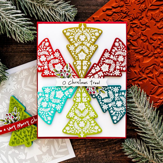 Color Layering Nordic Tree Cards by Yana Smakula for Hero Arts. Handmade Christmas Card #heroarts #christmascard #colorlayering