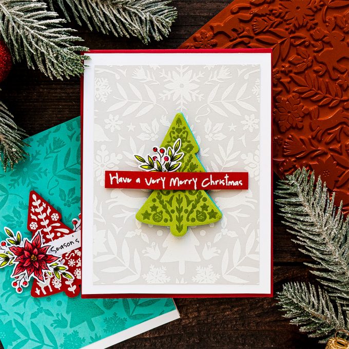 Color Layering Nordic Tree Cards by Yana Smakula for Hero Arts. Handmade Christmas Card #heroarts #christmascard #colorlayering