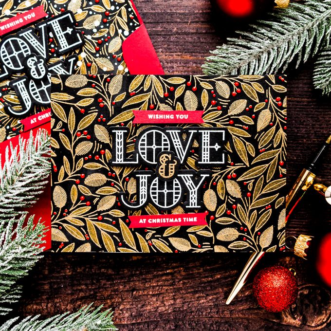 Simon Says Stamp | Love & Joy Modern Christmas Cards. Video tutorial by Yana Smakula featuring LEAVES AND BERRIES BACKGROUND sss102039 #simonsaysstamp #christmascard #stamping