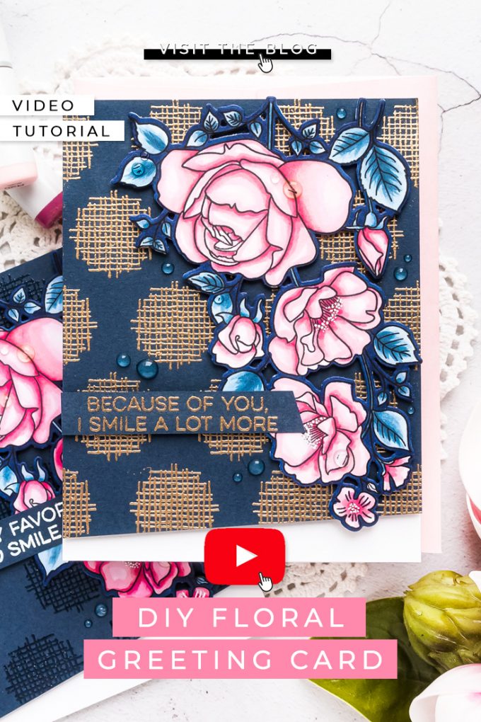 My Favorite Things | Dramatic Background for a Floral Card featuring MFT Rose Garden stamp set and Crosshatch Polka Dot Background stamp #cardmaking #stamping #mftstamps