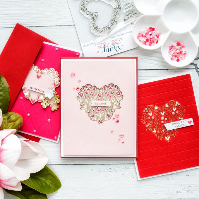 Pretty Pink Posh | Valentine's Day Cards featuring Hot Foiling with Coordinating Dies. Video tutorial by Yana Smakula #prettypinkpost #hotfoil #cardmaking