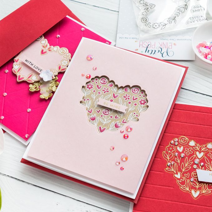 Pretty Pink Posh | Valentine's Day Cards featuring Hot Foiling with Coordinating Dies. Video tutorial by Yana Smakula #prettypinkpost #hotfoil #cardmaking