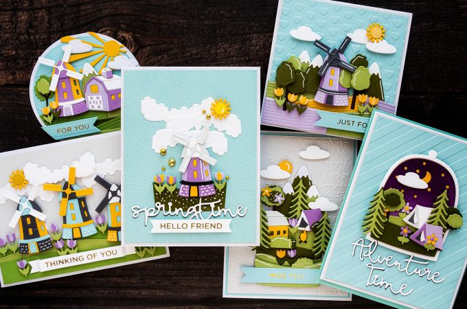 Spellbinders | Scenic Snapshot Cards by Yana Smakula featuring S4-1014 Santas Workshop Dies, S3-379 Adventure Time Snapshots Dies, S4-1020 Harvestime Snapshots, S4-1017 Springtime Snapshots #spellbinders #diecutting #cardmaking #NeverStopMaking