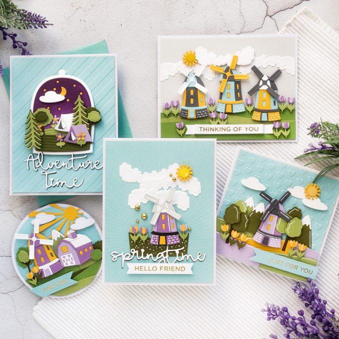 Spellbinders | Scenic Snapshot Cards by Yana Smakula featuring S4-1014 Santas Workshop Dies, S3-379 Adventure Time Snapshots Dies, S4-1020 Harvestime Snapshots, S4-1017 Springtime Snapshots #spellbinders #diecutting #cardmaking #NeverStopMaking