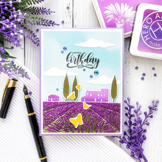 Hero Arts | Heroscapes - Lavender Field Cards. Video tutorial by Yana Smakula #heroarts #cardmaking #stamping 