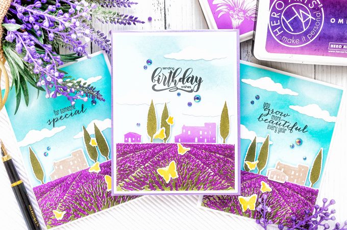 Hero Arts | Heroscapes - Lavender Field Cards. Video tutorial by Yana Smakula #heroarts #cardmaking #stamping