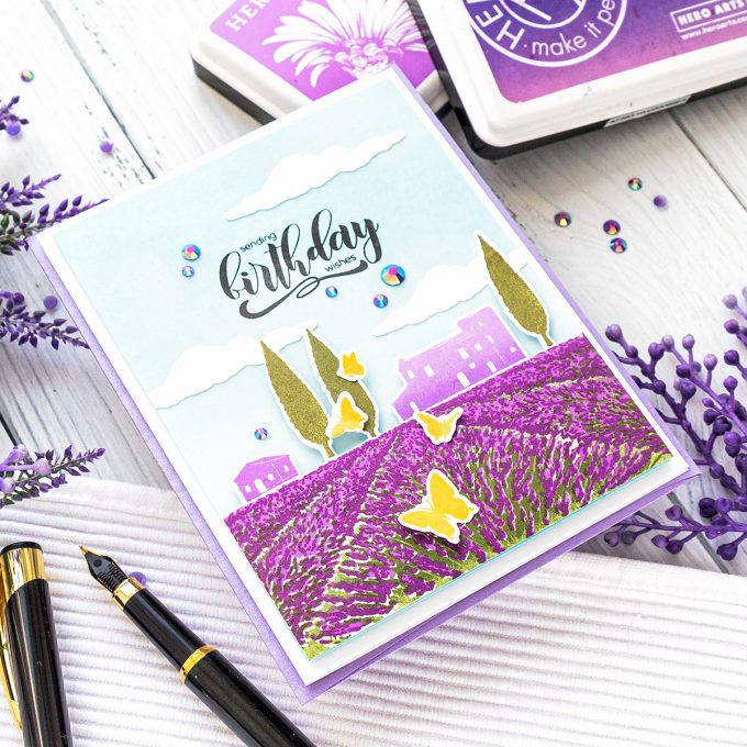 Hero Arts | Heroscapes - Lavender Field Cards. Video tutorial by Yana Smakula #heroarts #cardmaking #stamping 