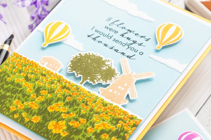 Hero Arts | Color Layering HeroScrapes Tulip Field Cards. Video tutorial by Yana Smakula #cardmaking #heroarts #heroscrapes #colorlayering