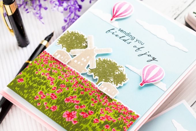 Hero Arts | Color Layering HeroScrapes Tulip Field Cards. Video tutorial by Yana Smakula #cardmaking #heroarts #heroscrapes #colorlayering