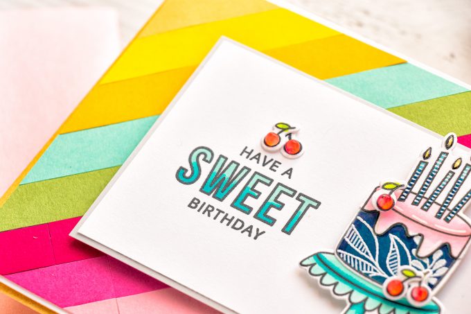MFT Stamps | DIY Colorful Birthday cards. Video tutorial by Yana Smakula featuring Birthdays Take the Cake stamp set #MFTstamps #BirthdayCard #Cardmaking #Stamping