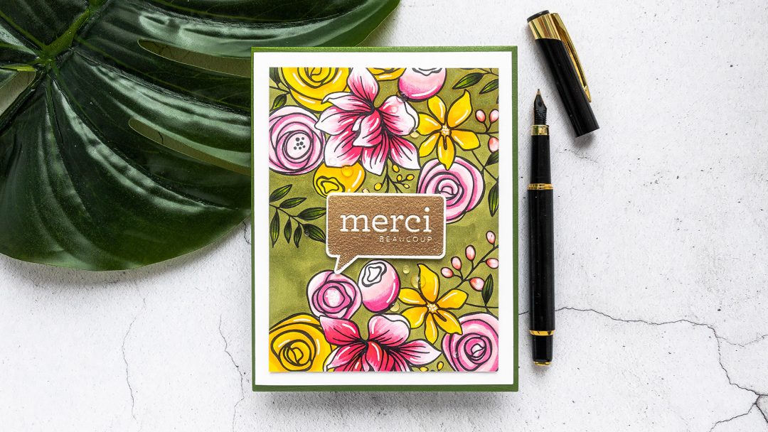 Simon Says Stamp | French Thank You Card by Yana Smakula featuring SKETCHED FLOWERS sss101830 and ALL THE THANKS cz40 #simonsaysstamp #cardmaking #stamping #thankyoucard