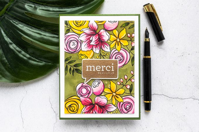 Simon Says Stamp | French Thank You Card by Yana Smakula featuring SKETCHED FLOWERS sss101830 and ALL THE THANKS cz40 #simonsaysstamp #cardmaking #stamping #thankyoucard