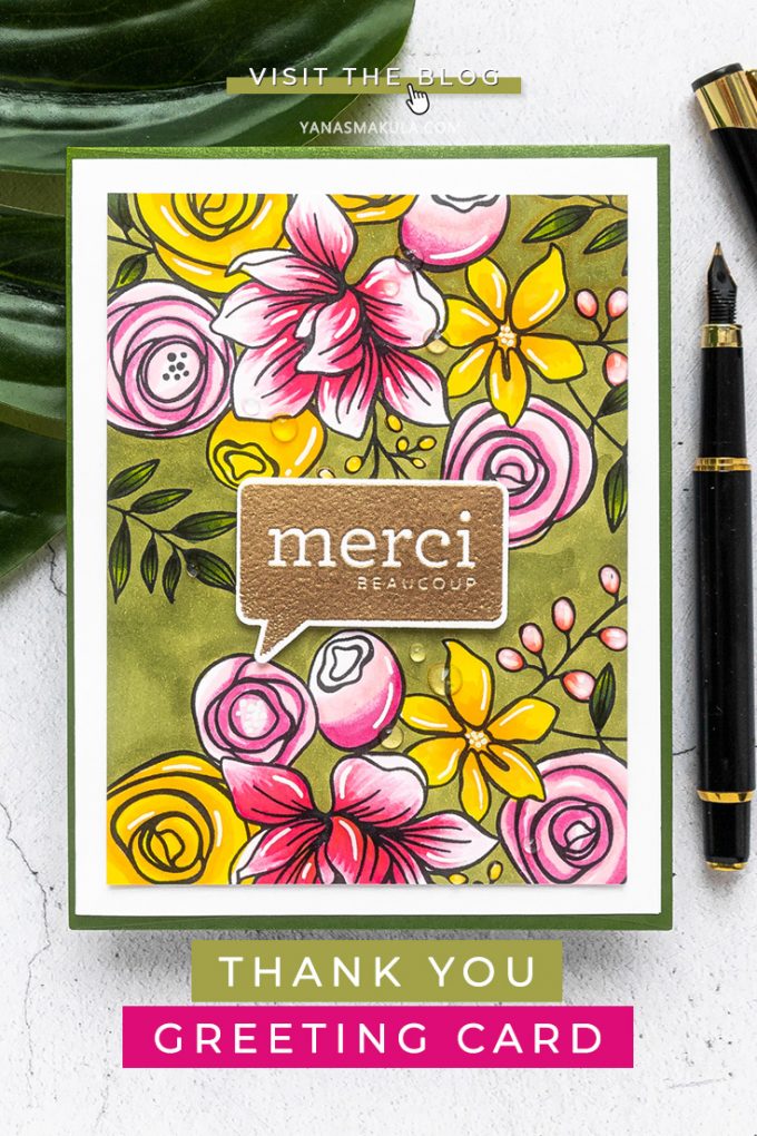 Simon Says Stamp | French Thank You Card by Yana Smakula featuring SKETCHED FLOWERS sss101830 and ALL THE THANKS cz40 #simonsaysstamp #cardmaking #stamping #thankyoucard