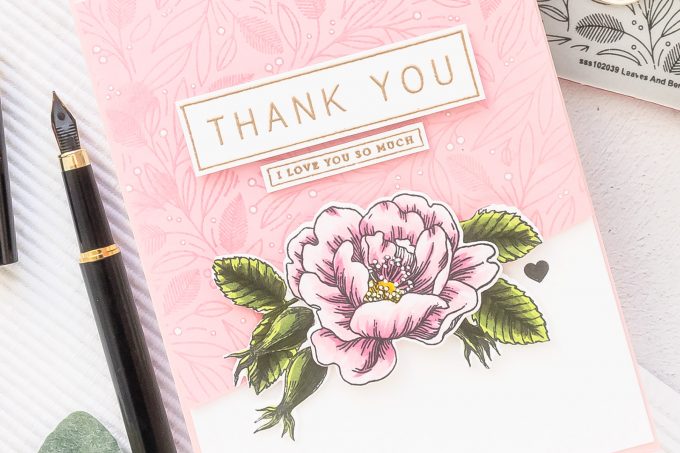 Simon Says Stamp | Floral Thank You Card by Yana Smakula featuring LEAVES AND BERRIES BACKGROUND sss102039, BEAUTIFUL FLOWERS sss101826 and GREETINGS MIX 1 sss201997 #simonsaysstamp #cardmaking #stamping #handmadecard