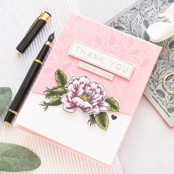 Simon Says Stamp | Floral Thank You Card by Yana Smakula featuring LEAVES AND BERRIES BACKGROUND sss102039, BEAUTIFUL FLOWERS sss101826 and GREETINGS MIX 1 sss201997 #simonsaysstamp #cardmaking #stamping #handmadecard