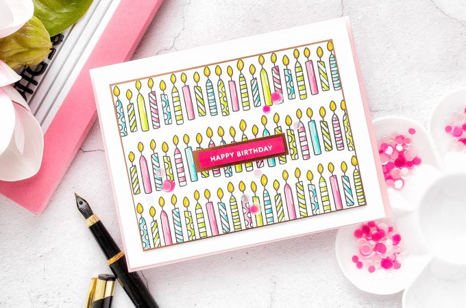 Pretty Pink Posh | Rows of Candles Birthday Card by Yana Smakula featuring Birthday Borders Stamp Set #prettypinkposh #birthdaycard #cardmaking